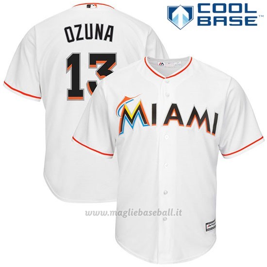 Maglia Baseball Uomo Miami Marlins Marcell Ozuna Bianco Cool Base